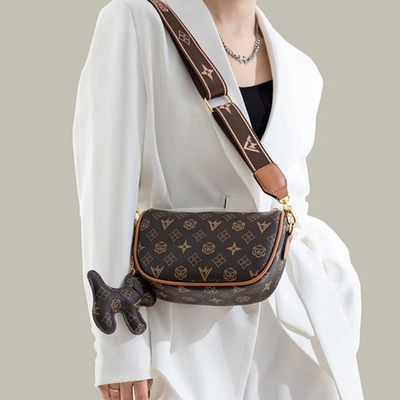 NEW Brown purse handbag dog keychain and dust bag Crossbody Discounted Shipping - Picture 6 of 12